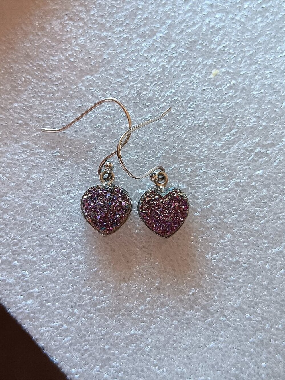 New - Sparkling Titanium Druzy Heart Cut 925 Sterling Silver Earrings